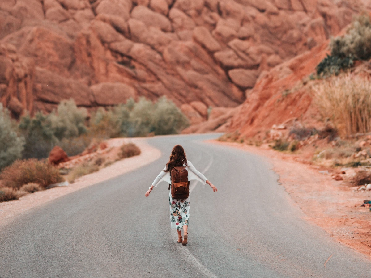 Solo Traveler Walks in a moroccan Road