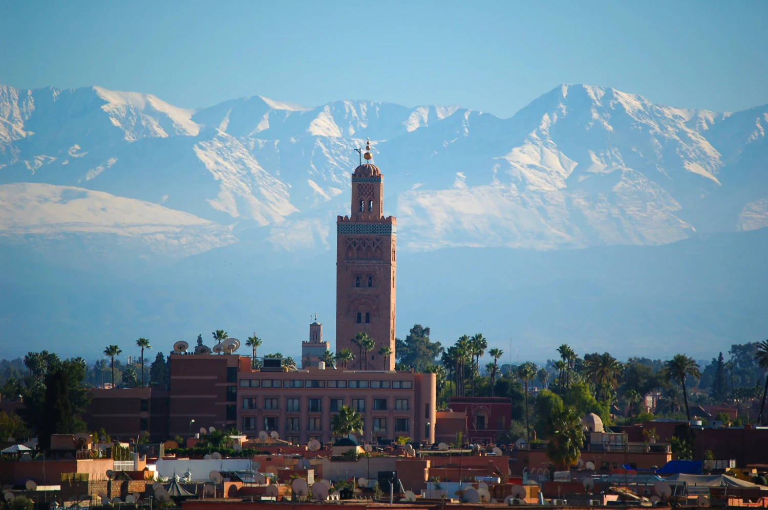 Marrakech Al Koutoubia with Atlas Mountains View