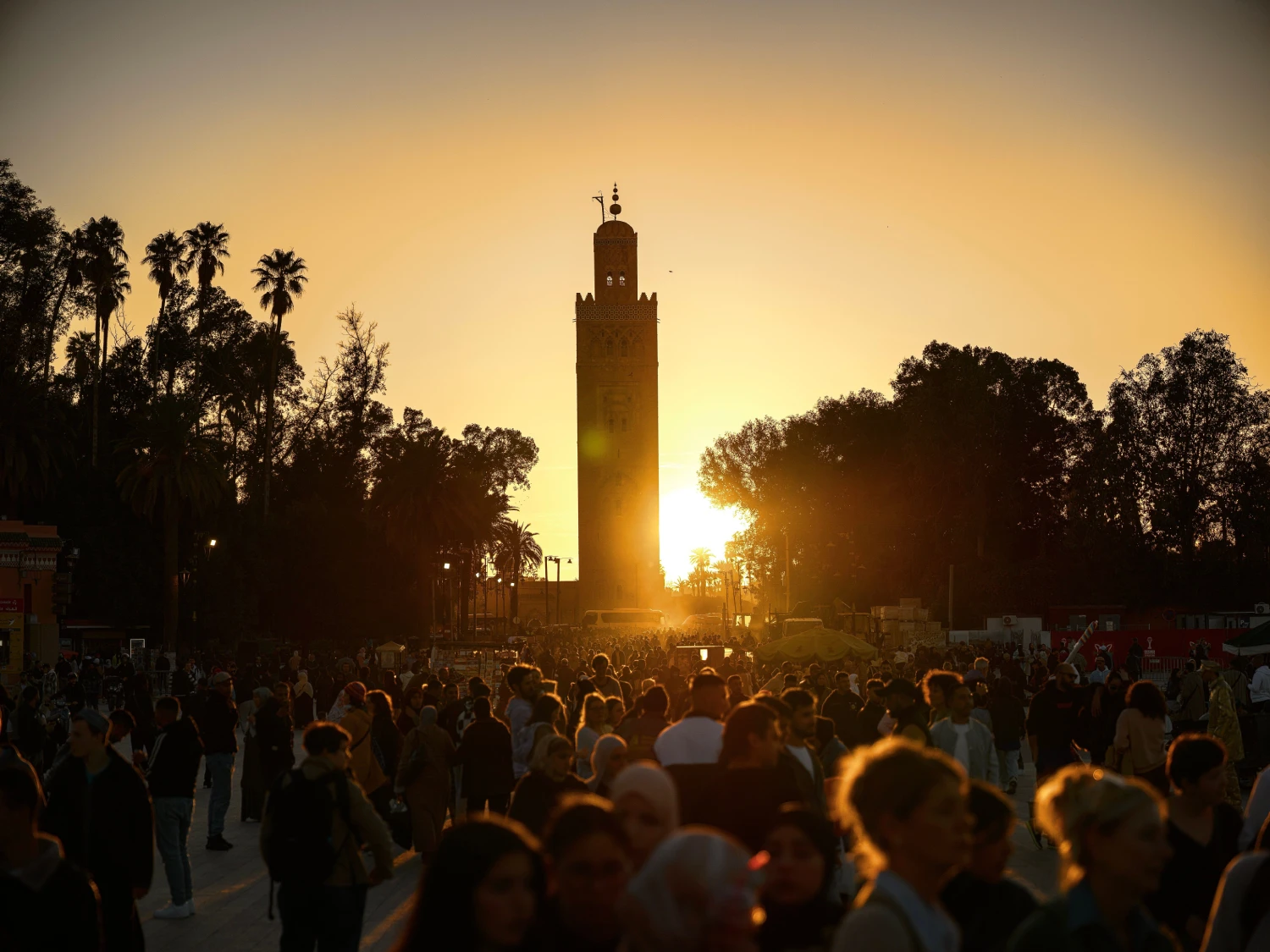 People walking in Jamee El Fna at Sunset