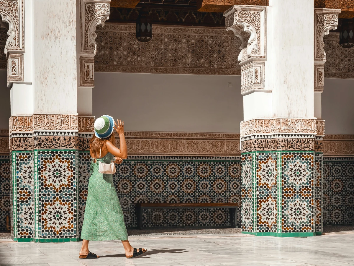 Traveler Walking in Madrassa Ben Youssef