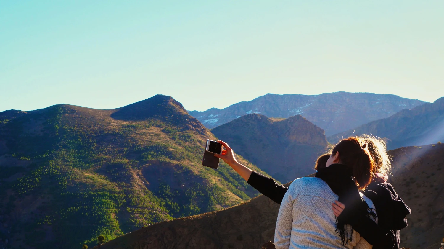Two Travelers take a selfie on the Atlas Mountains
