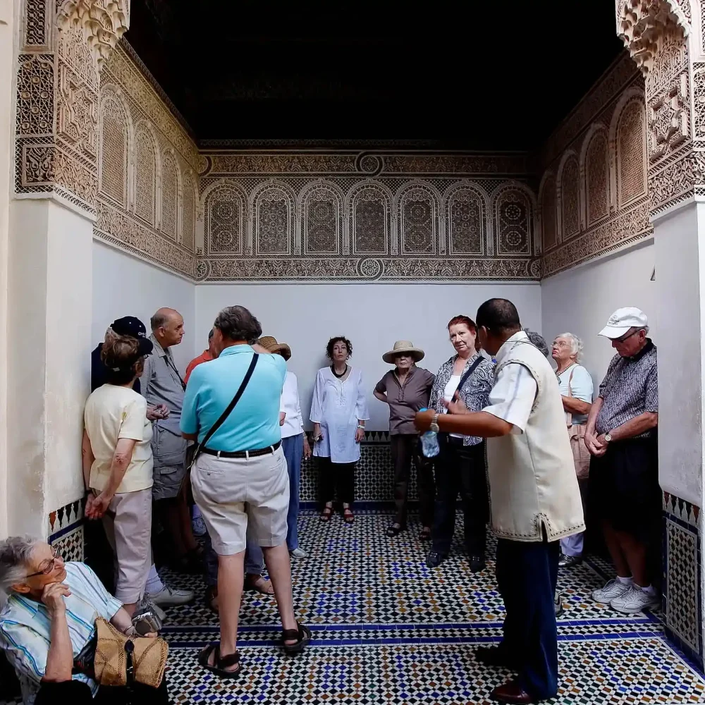 Seniors Tourists in Marrakesh City Walking Tour in Bahia Palace with a Local Guide